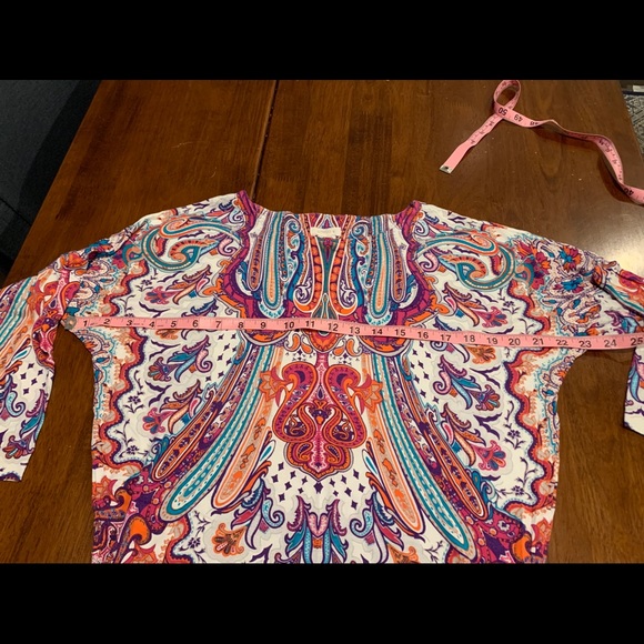 Chico’s 0 Boho, Paisley, Side Tie, Jersey Top - Picture 14 of 16